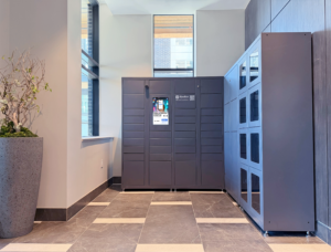 BlueBox smart parcel locker in residential lobby